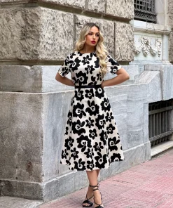 ΦΟΡΕΜΑ ΑΣΠΡΟΜΑΥΡΟ FLORAL ΒΑΜΒΑΚΕΡΟ